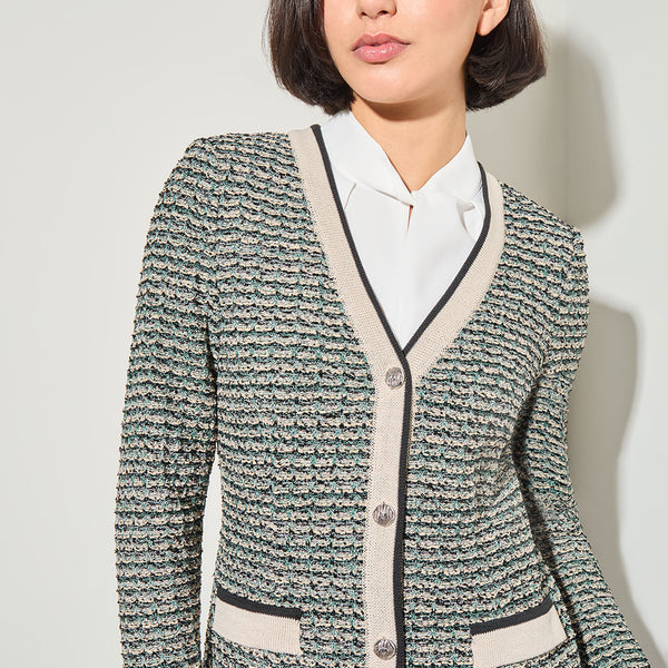 Tailored Contrast Trim Tweed Knit Jacket | Ming Wang
