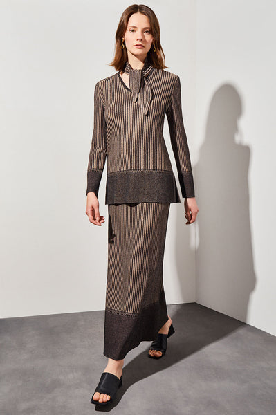 Contrast Hem Shimmer Stripe Soft Knit Skirt