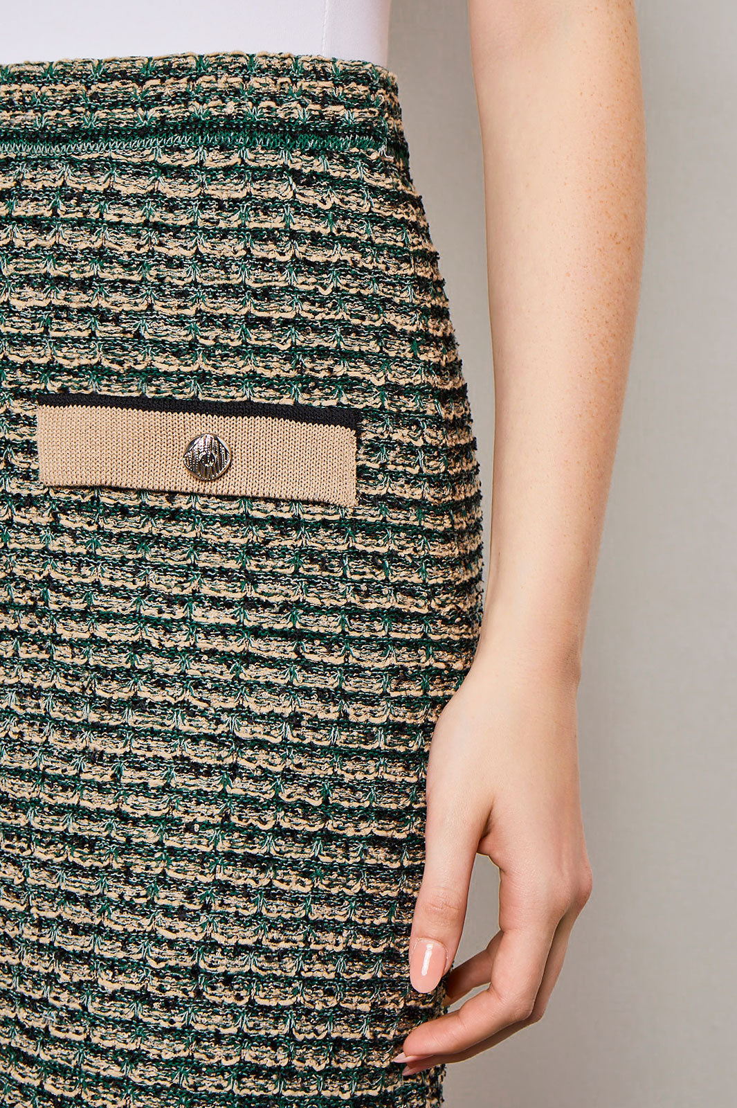 Contrast Detail Tweed Knit Pencil Skirt