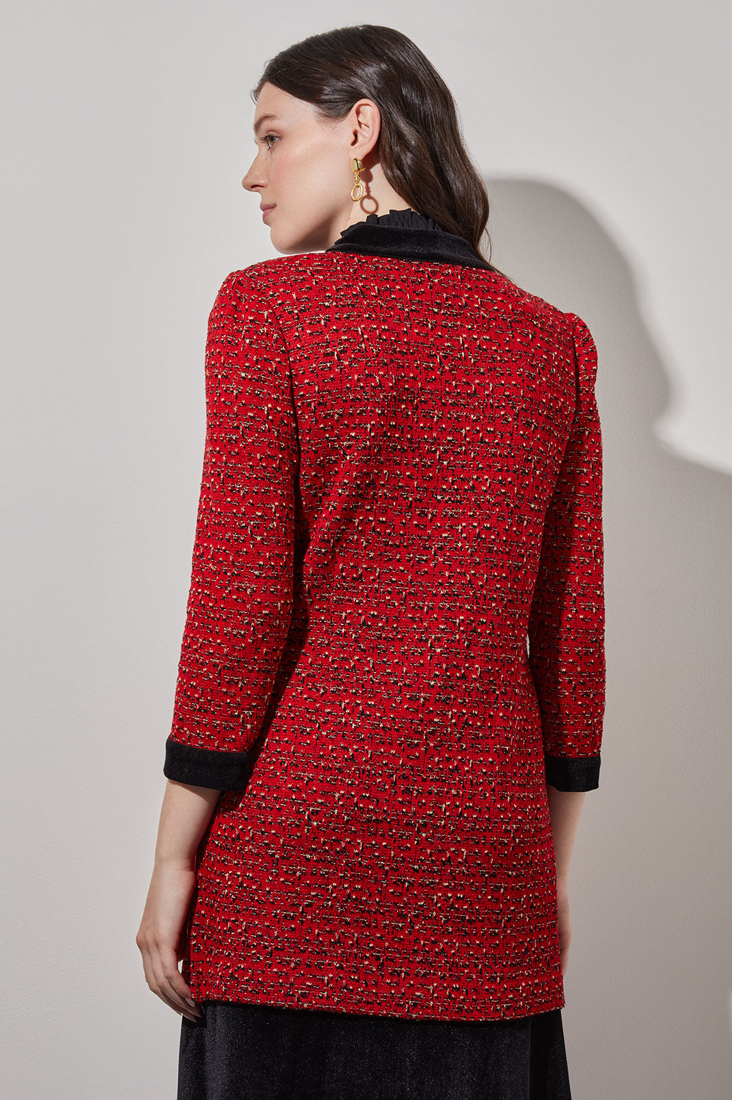 Plus Size Tailored Jacket - Velvet Trim Tweed Knit