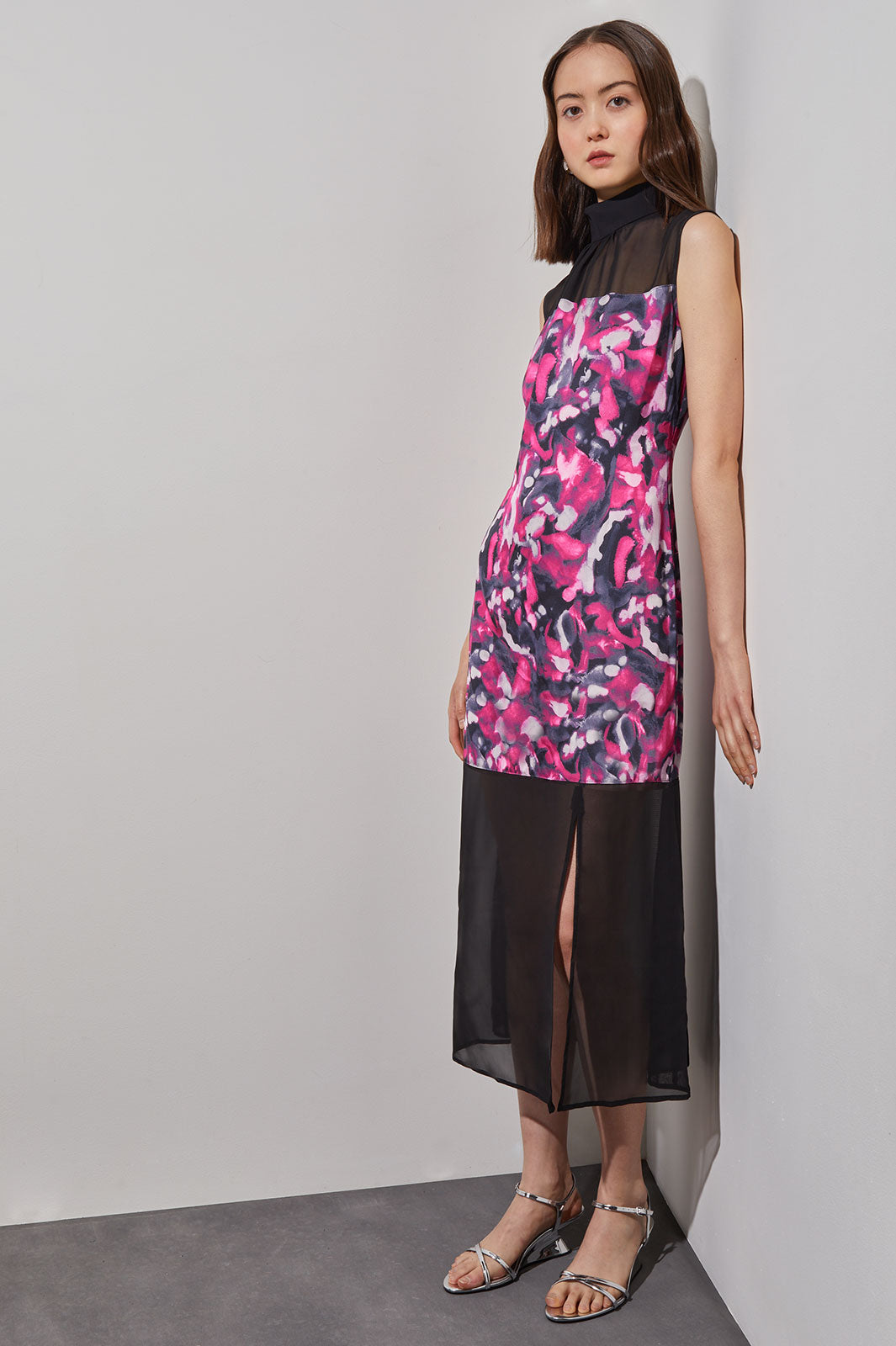 Zara Long Print Jumpsuit Pink Floral Mock Neck Sleeveless Size XS