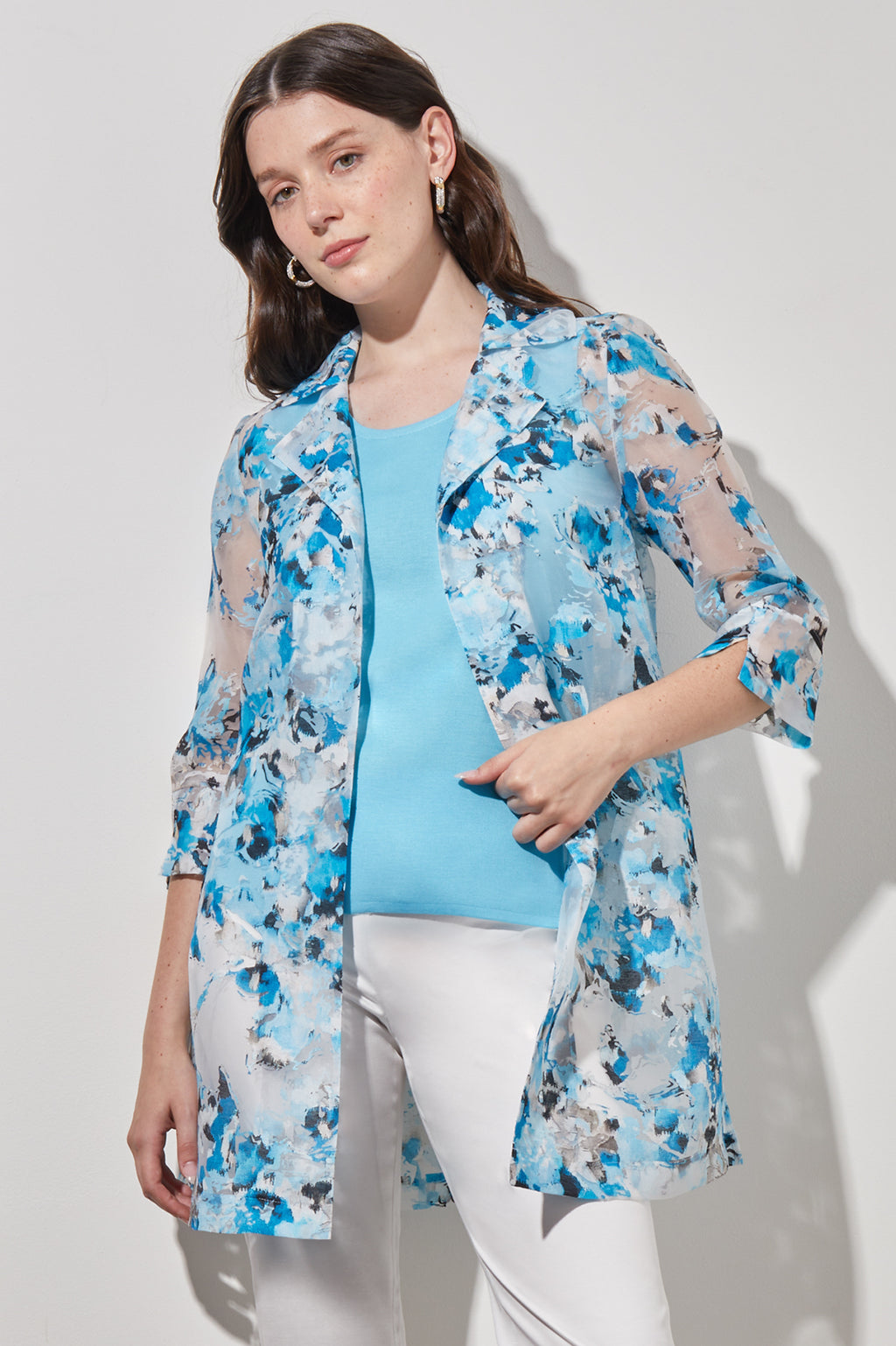 Open Front Jacket - Sheer Floral Woven