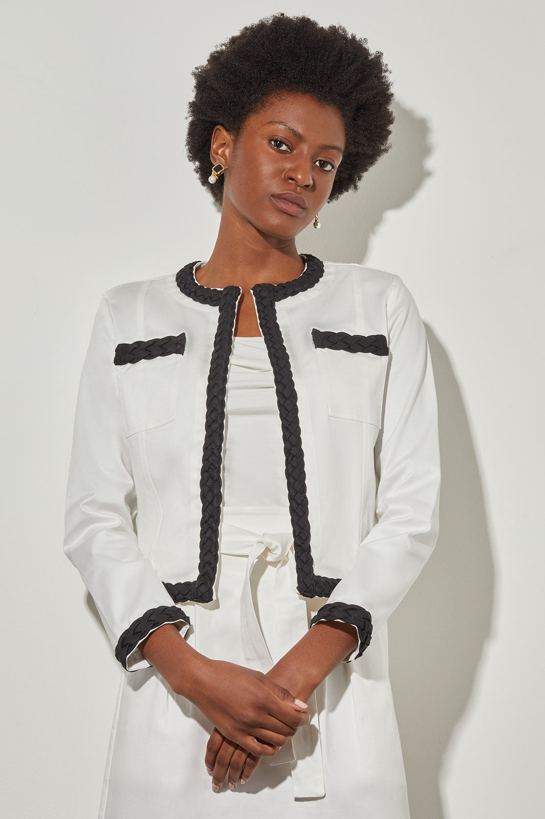 Contrast Trim Textured Knit Jacket