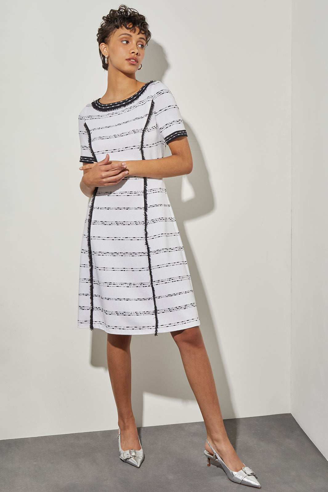 Plus Size Knee-Length Fit & Flare Dress - Fringe Trim Soft Knit 