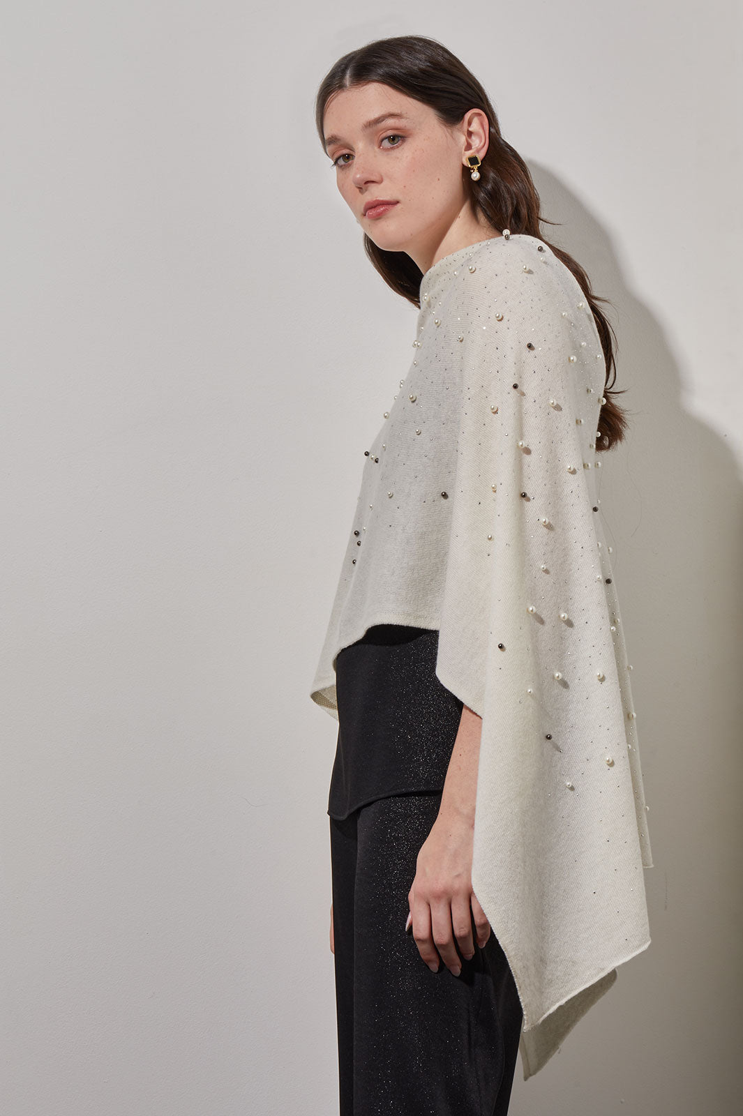 Pearl Beaded Poncho - Soft Cashmere