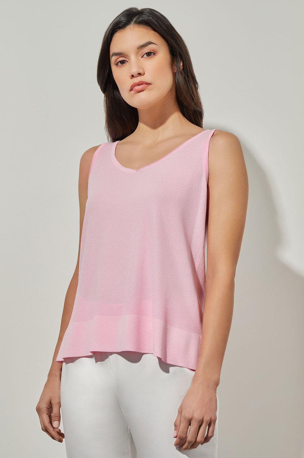 Plus Size V-Neck Tank - Side-Slit Soft Knit, Perfect Pink