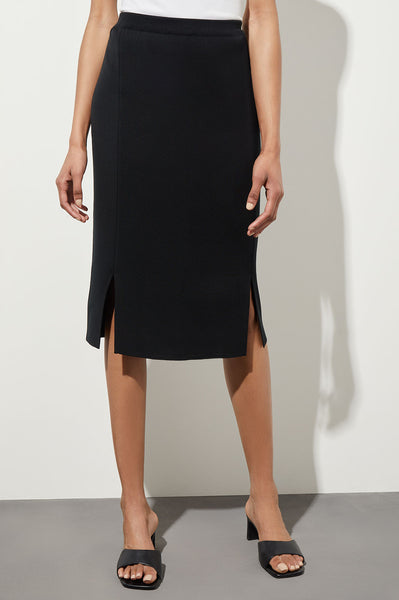 Knee Length Pencil Skirt - Front Slit Knit | Ming Wang