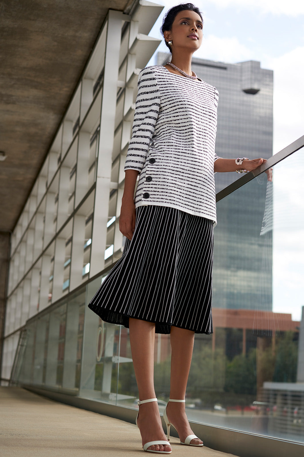 A-Line Midi Skirt - Crystal Pleat Knit | Ming Wang