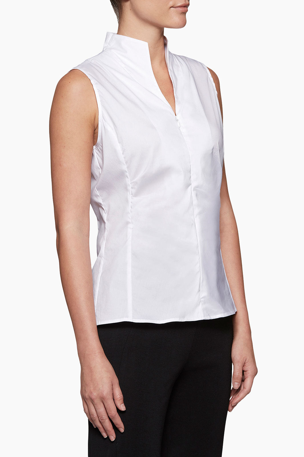 Plus Size Sleeveless Zip-Up Stretch Cotton Shirt, White